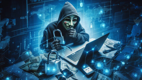 Image of a hacker sitting in a electric room.